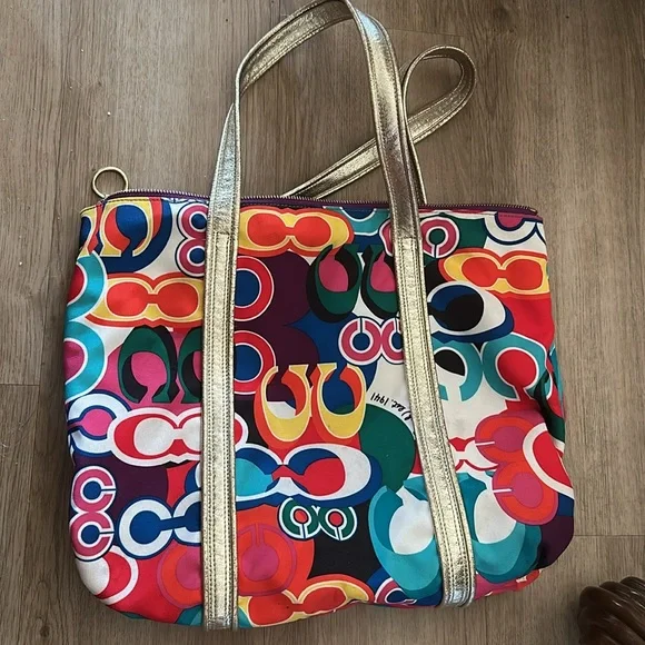 Coach Poppy Pop C Graffiti Signature Multi Poppy Glam C Tote - Picture 2 of 9